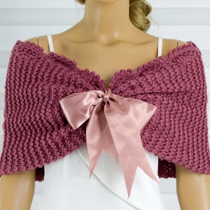 Knit Wedding Shawl, Bridal Shawl, Bridal Wedding Stole, Rose Shawl, Hand Knit Dried Rose Shawl, Rose Wedding Capelet, Bridesmaids Gift Ideas