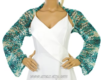 Turquoise Wedding Evening Shrug Knit Cover Ups Shawls Wraps Long Sleeve Evening Shrug Weddings Bridal Accessories Shrugs Bridesmaids Gift