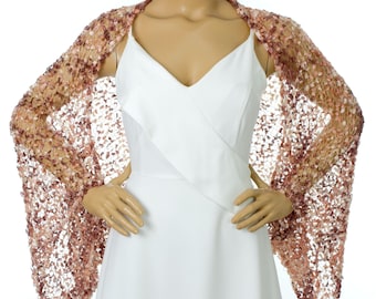 Rose Gold Wedding Evening Shrug Knit Cover Ups Shawls Wraps Long Sleeve Evening Shrug Weddings Bridal Accessories Shrugs Bridesmaids Gift