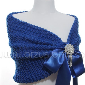 Wedding Shawl, Bridal Shawl, Bridal Wedding Stole, Royal Blue Shawl, Hand Knit Shawl, Blue Capelet, Wedding Capelet, Bridesmaids Gift Shawl