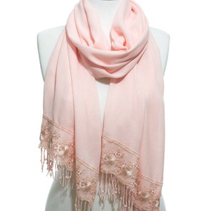 Pink Lace Trim Pashmina Wedding Shawl, Bridal Shawl,Bridesmaid Shawl, Bridesmaids Gifts, Evening Wrap Bridesmaid Shawls Wedding Favors Gifts