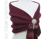 Wedding Shawl, Bridal Shawl, Bridal Wedding Stole, Claret Red Shawl, Hand Knit Burgundy Shawl, Wine Wedding Capelet, Bridesmaids Gift Shawl