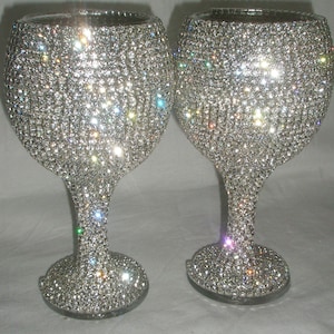 Custom designed handmade pair of wine glass, wedding, bride, groom, Swarovski, Czech rhinestones by Arzu's Style image 1