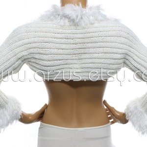 White Wedding Shrug Bridal Shrug Knit Shrug Bridesmaid Gift Evening Shrug Bridal Bolero Jacket Bridal Cover Up Wrap Shawl Weddings Clothing image 2