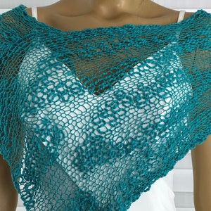 Turquoise Knit Poncho, Beach Cover, Beach Wear, Women's Poncho, Sweater Poncho, Knit Cover up by Arzu's Style image 3