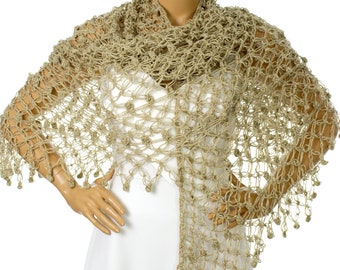 Gold Glitter Hand Crochet Wedding Shawl, Bridal Shawl, Evening Shawl,2022 Christmas Gift, Scarf, Bridesmaid Shawl, Gift Ideas For Her Mom