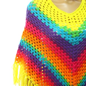 Rainbow Crochet Poncho, Hand Crochet Multicolor Women Poncho, Sweater Poncho, Knit Cover up by Arzu&#39;s Style
