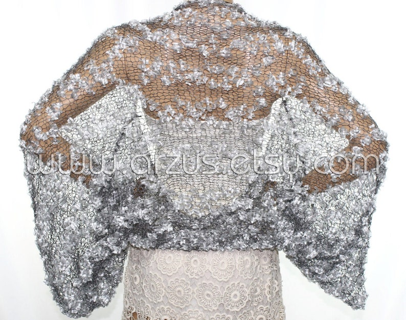 Wedding Shrug Knit Gold Shrug Cover Ups Shawls Wraps Long Sleeve Evening Shrug Weddings Bridal Accessories Shrugs Boleros Bridesmaids Gift Silver&Black