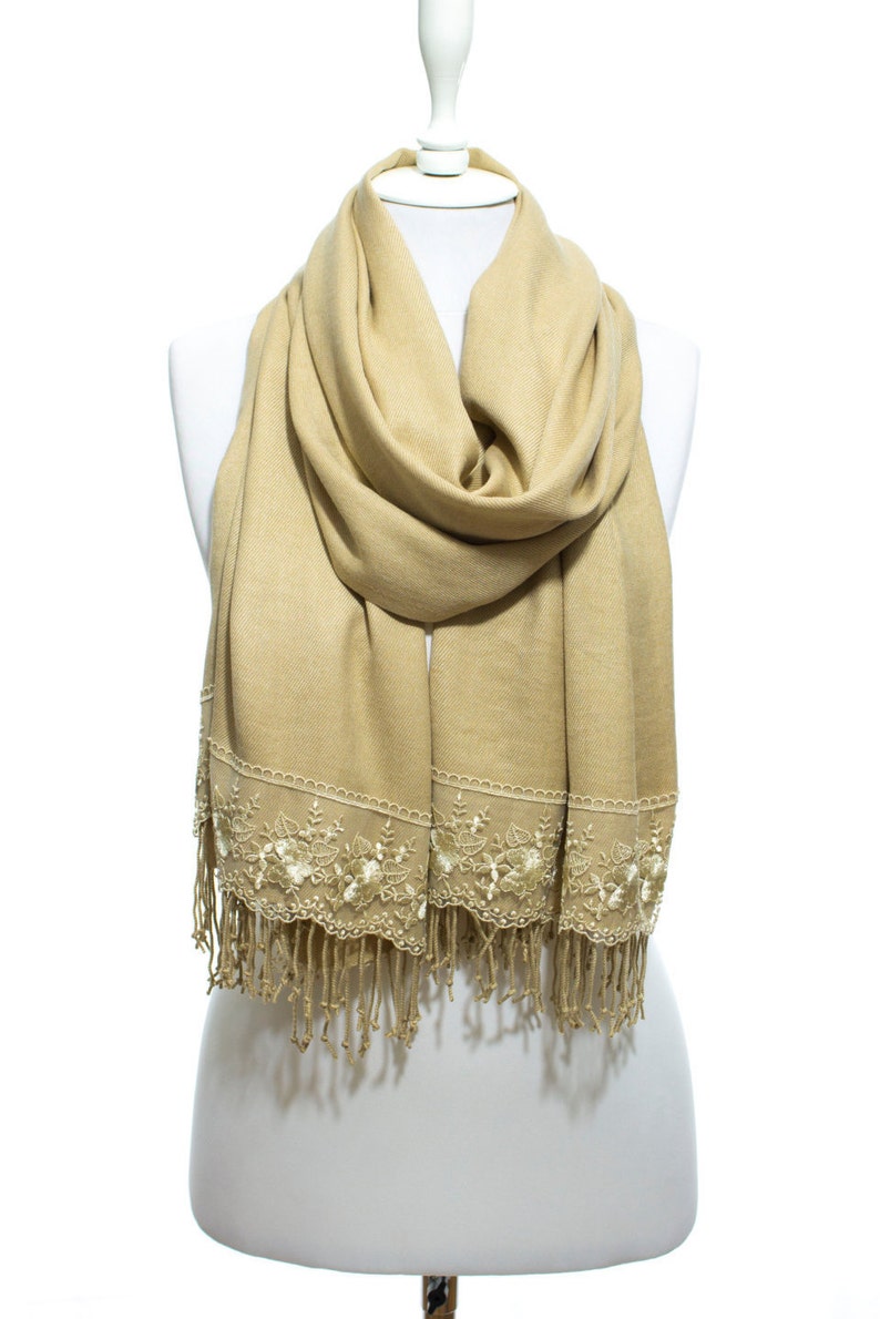 Gold Lace Trim Pashmina Wedding Shawl, Bridal Shawl,bridesmaid Shawl