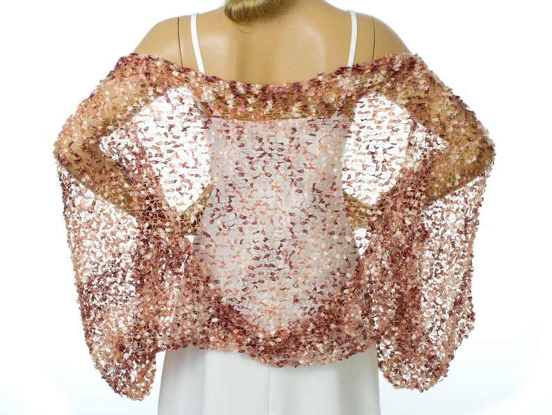 Wedding Shrug Knit Gold Shrug Cover Ups Shawls Wraps Long Sleeve Evening Shrug Weddings Bridal Accessories Shrugs Boleros Bridesmaids Gift Rose gold