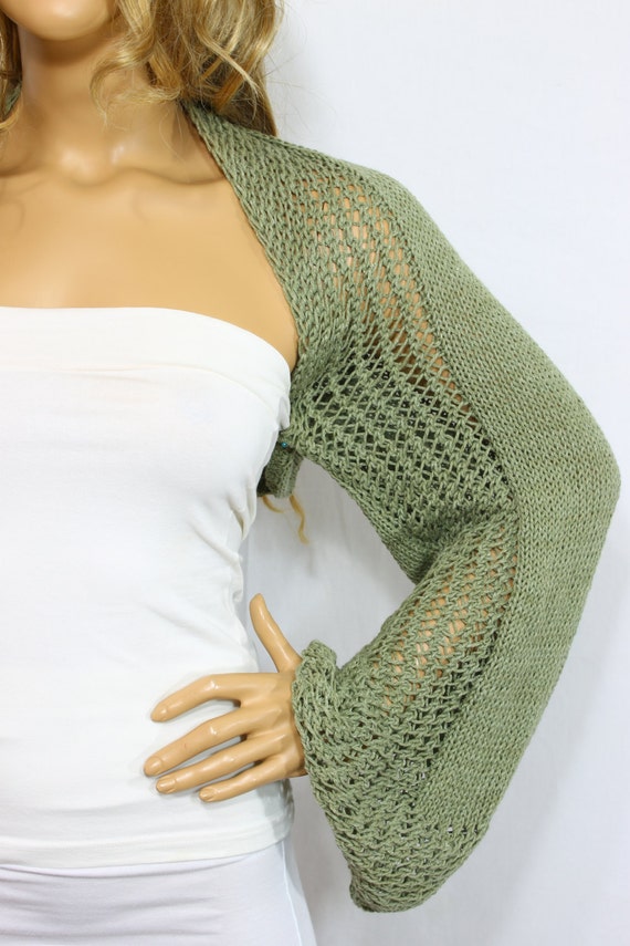 Mold Green Knit Bolero Handknit Bolero Long Sleeve Bolero 100