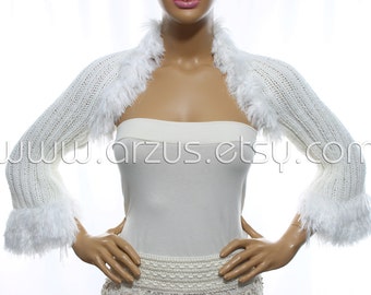 Weiße Achselzucken Braut Shrug stricken Achselzucken Brautjungfer Geschenk Abend Shrug Braut Bolero Jacke Braut vertuschen Wrap Schal Hochzeiten Hochzeit Kleidung