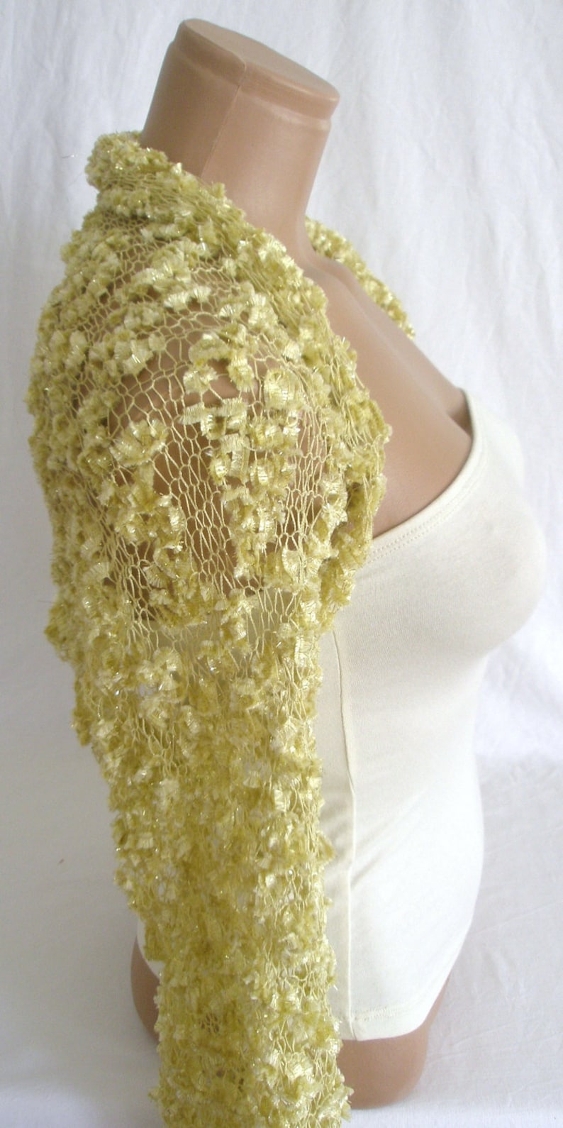 Hand knitted gold bolero shrug image 4