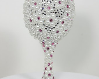 Custom Made Wine Glass Bride Wine Glass Wedding Glasses Bridesmaid Wine Glass Sweet 16 Rhinestone Crystals Weddings