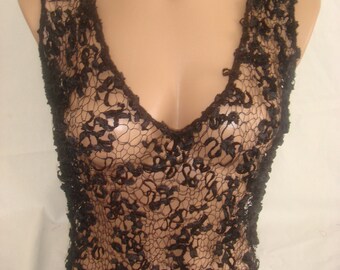 Hand knitted black transparent low back blouse for spring&summer