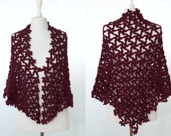 Wine Crochet 3D Shawl,Burgundy Bridal Wedding Shawl, Accessories Cover Ups Scarves Wraps Bridesmaid Shawl, Gift Ideas For Her Mom