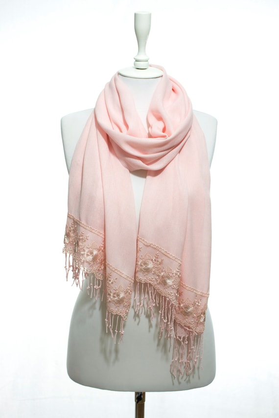 Pink Lace Trim Pashmina Wedding Shawl, Bridal Shawl,Bridesmaid Shawl,  Bridesmaids Gifts, Evening Wrap Bridesmaid Shawls Wedding Favors Gifts