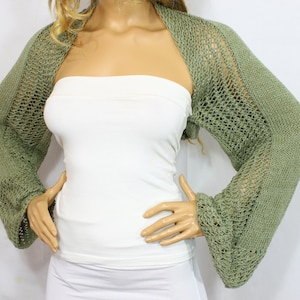 Mold Green Knit Bolero Handknit Bolero Long Sleeve Bolero 100% Organic Cotton Boleros Shrugs Wedding Bolero Bridal Shrug Bridesmaid