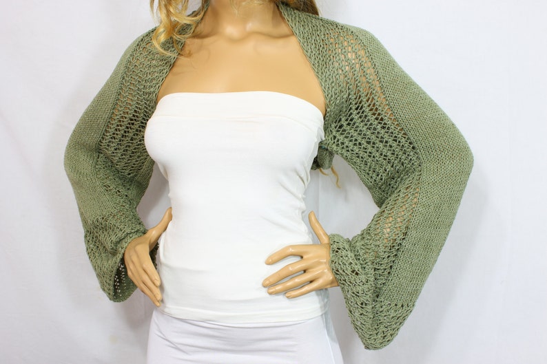 Mold Green Knit Bolero Handknit Bolero Long Sleeve Bolero 100 Organic