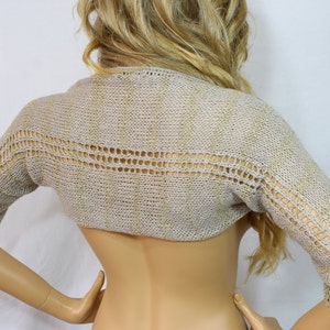 Beige Gold Shrug Braut Shrug Abend shrug Hochzeit Shrug Brautjungfern Geschenk hand gestrickt Halbarm Beige Shrug