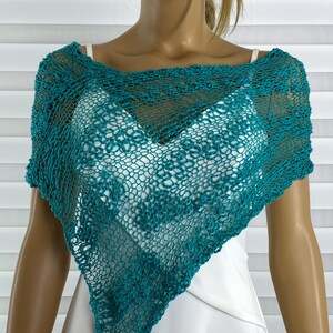 Turquoise Knit Poncho, Beach Cover, Beach Wear, Women's Poncho, Sweater Poncho, Knit Cover up by Arzu's Style image 2