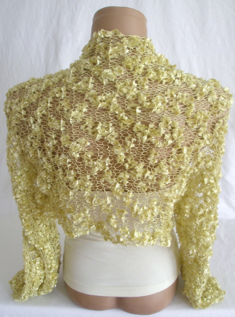 Hand knitted gold bolero shrug image 3