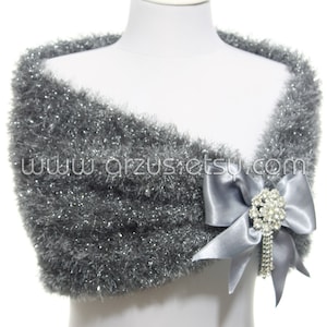 Grey Silver Wedding Shawl Bridal Shawl Bridal Wedding Cape Silver Bolero Hand Knit Shawl Silver Cape Wedding Capelet Bridesmaids Shawl Stole