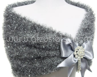 Grey Silver Wedding Shawl Bridal Shawl Bridal Wedding Cape Silver Bolero Hand Knit Shawl Silver Cape Wedding Capelet Bridesmaids Shawl Stole