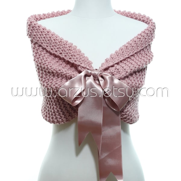 Wedding Shawl Bridal Shawl Bridal Wedding Cape Rose Pink Shawl Hand Knit Shawl Rose Cape Wedding Capelet Shrug Bolero Bridesmaids Gift Shawl