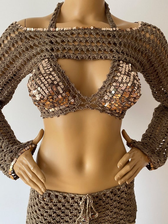 Crochet Mink Long Sleeve Cropped Bolero Shrug for Spring Summer by ARZUS