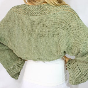 Mold Green Knit Bolero Handknit Bolero Long Sleeve Bolero 100% Organic Cotton Boleros Shrugs Wedding Bolero Bridal Shrug Bridesmaid image 3