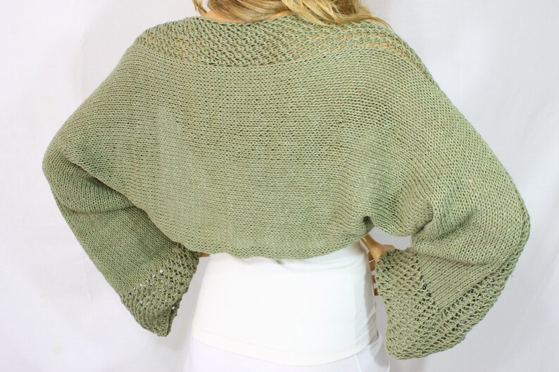 Mold Green Knit Bolero Handknit Bolero Long Sleeve Bolero 100 Organic