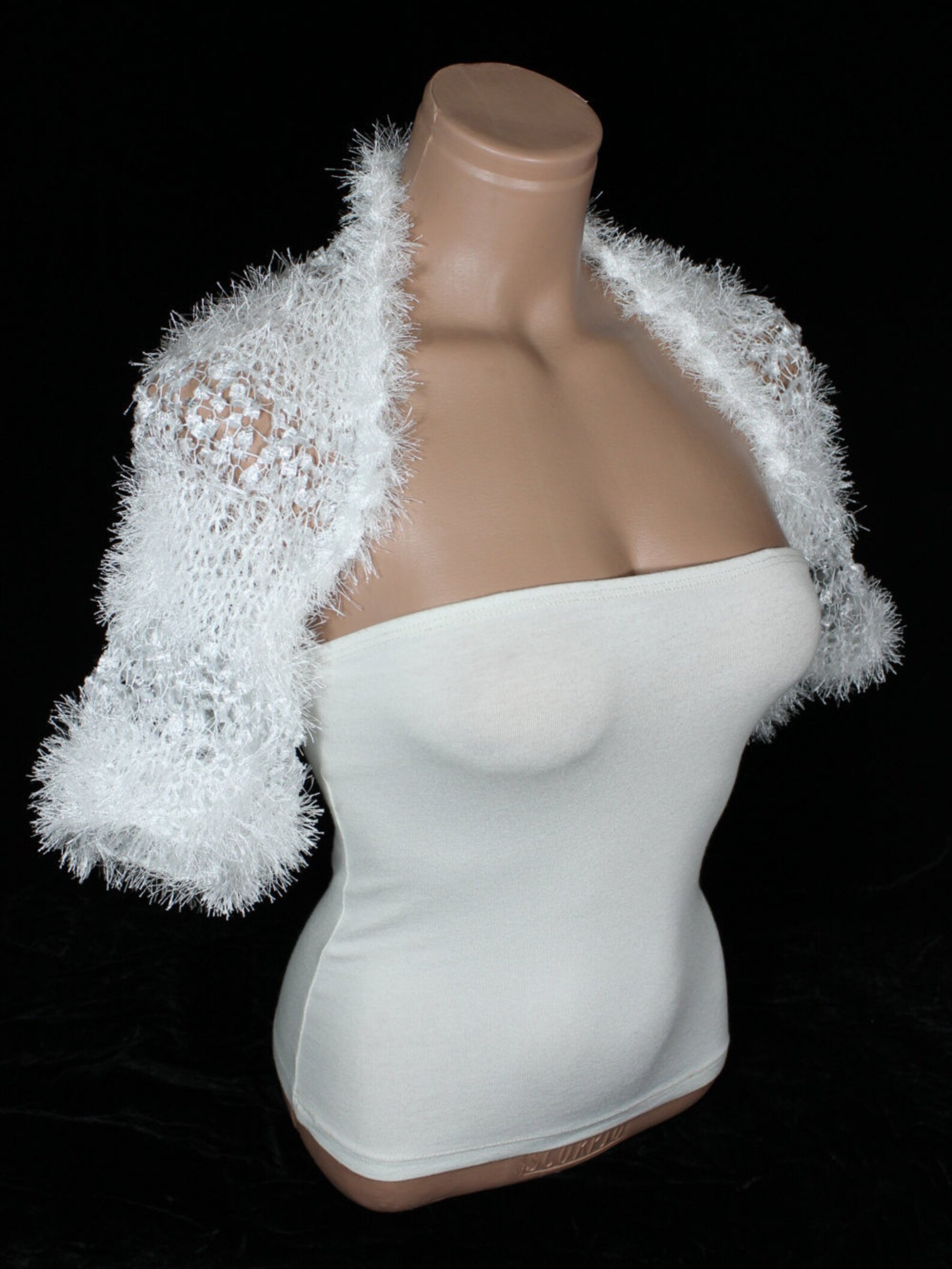 Hand Knitted Crocheted White Short Sleeve Wedding Bolero Etsy