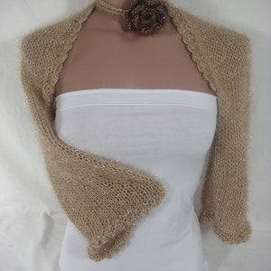 Knitted 3/4 Sleeve Camel Shrug Bolero Bridal Shrug Wedding Dress Bride Bridesmaid Shrug by Arzus