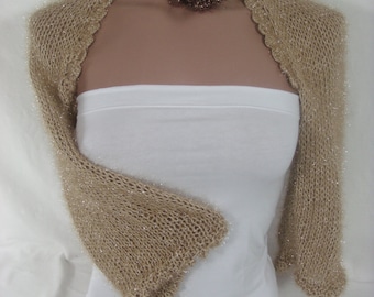 Knitted 3/4 Sleeve Camel Shrug Bolero Bridal Shrug Wedding Dress Bride Bridesmaid Shrug by Arzus