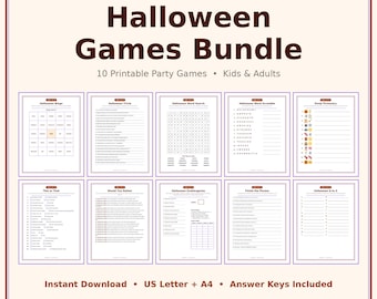 Halloween Games Bundle Printable 10 Party Games for Kids Adults Spooky Trivia Bingo Word Search Emoji Pictionary Instant Download