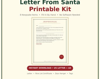 Letter From Santa Printable Kit Nice List Certificate Letter to Santa Envelope Reindeer Food Tag Christmas Keepsake PDF