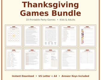 Thanksgiving Games Bundle Printable 10 Party Games for Kids Adults Friendsgiving Trivia Bingo Word Search Emoji Pictionary Instant Download