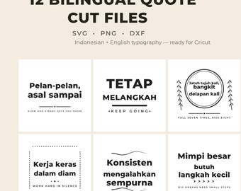 Indonesian Quote SVG Bundle 12 Bilingual Typography Cut Files Cricut Shirt Svg Tote Bag Mug Wall Art