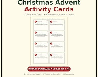 Advent Activity Cards Printable 40 Christmas Countdown Cards for Kids Family Advent Calendar Fillers Instant Download PDF