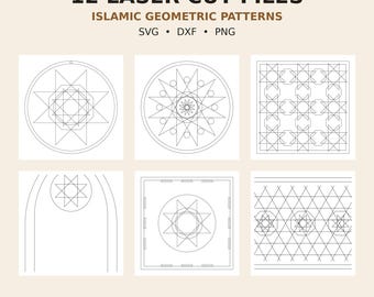 Islamic Geometric Laser Cut Files 12 DXF SVG Patterns 8 Fold Star Panels Ramadan Decor