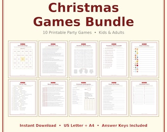 Christmas Games Bundle Printable 10 Party Games for Kids Adults Holiday Trivia Bingo Word Search Emoji Pictionary Instant Download PDF