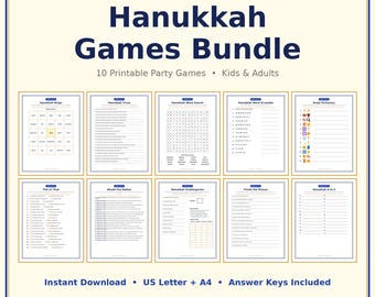 Hanukkah Games Bundle Printable 10 Party Games Kids Adults Chanukah Trivia Bingo Word Search Emoji Pictionary Instant Download