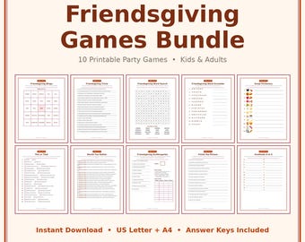 Friendsgiving Games Bundle Printable 10 Party Games Thanksgiving Friends Dinner Trivia Bingo Word Search Emoji Instant Download