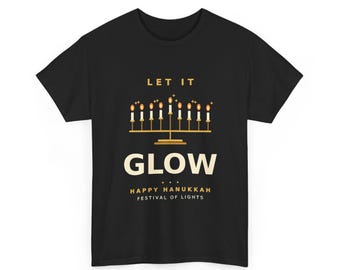 „Let It Glow“-Chanukka-T-Shirt | Lustiges T-Shirt zum Lichterfest | Geschenkidee für die Menora-Kerzen zum jüdischen Feiertag