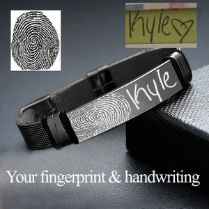 Gepersonaliseerde vingerafdrukarmband voor heren met monogram. Papa cadeau. ECG-strip graveren. Vingerafdrukarmband voor heren. Vaderdag cadeau.