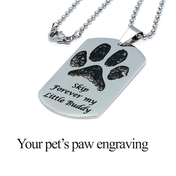 Personalized Pet Dog Tag necklace, Paw Dog Tag necklace. Pet dogtag. Paw dog tag.