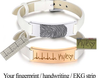 Pulsera de barra personalizada, pulsera de huellas dactilares, pulsera de escritura a mano, grabado de tiras de ECG, pulsera grabada, pulsera de plata, brazalete de oro,