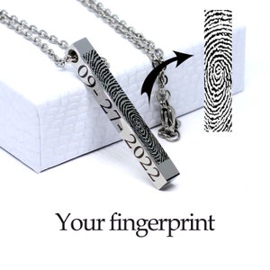 Men's  Personalized 3D bar Necklace. Dad gift. Mens fingerprint bar necklace. EKG srtip engarving. Fathers day gift. Fingerprint key chain.
