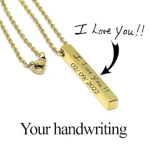 Personalized 3D bar Necklace. Mom gift. Women's fingerprint bar necklace. EKG srtip engarving. Mother's day gift. Handwriting necklace.